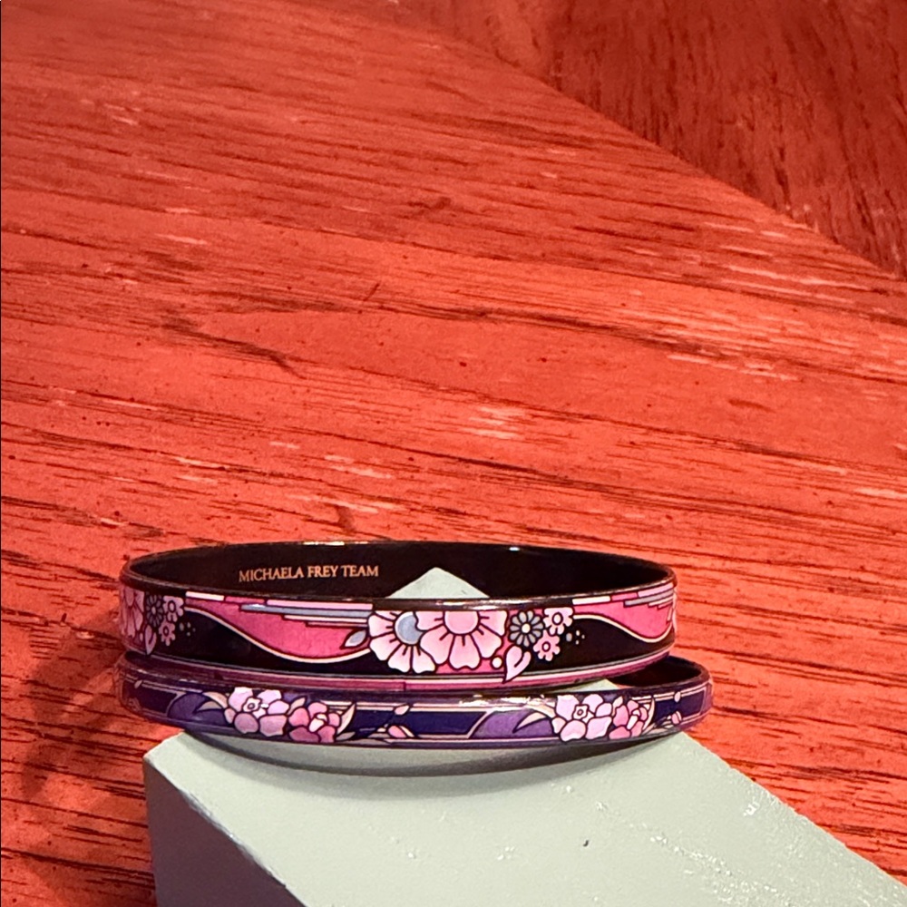 Floral Enamel Bangle Bracelets - Pink & Purple by the Michaela Frey Team - Picture 4 of 4